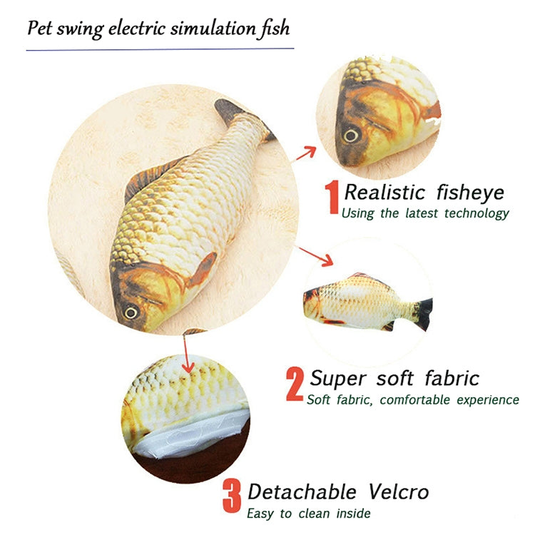 Juguete interactivo de gato eléctrico con pez de simulación de mascotas con carga USB, tamaño: 30cn, Size: 30cm (Black Grass Carp), Size: 30cm (Salmon), Size: 30cm (Red Carp)