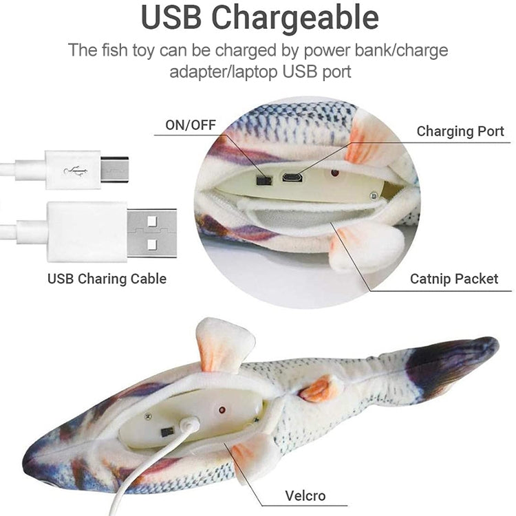 Juguete interactivo de gato eléctrico con pez de simulación de mascotas con carga USB, tamaño: 30cn, Size: 30cm (Black Grass Carp), Size: 30cm (Salmon), Size: 30cm (Red Carp)