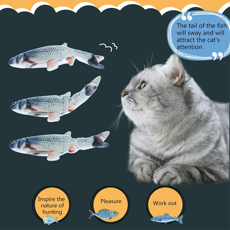 Juguete interactivo de gato eléctrico con pez de simulación de mascotas con carga USB, tamaño: 30cn, Size: 30cm (Black Grass Carp), Size: 30cm (Salmon), Size: 30cm (Red Carp)