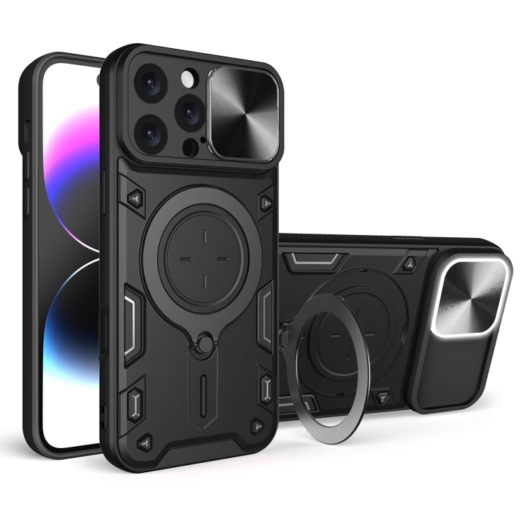 Estuche para teléfono con soporte magnético Camshield deslizante con textura de CD, For iPhone 18 Pro, For iPhone 18 Pro Max, For iPhone 17e / 16e, For iPhone 17 Pro Max, For iPhone 17 Pro, For iPhone 17, For iPhone Air, For iPhone 16 Pro Max