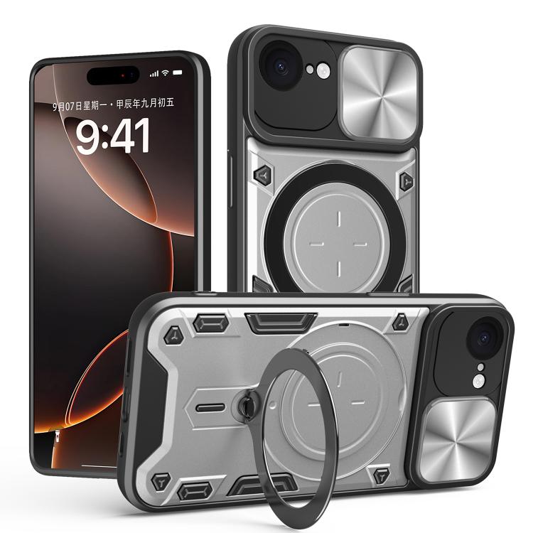 Estuche para teléfono con soporte magnético Camshield deslizante con textura de CD, For iPhone 18 Pro, For iPhone 18 Pro Max, For iPhone 17e / 16e, For iPhone 17 Pro Max, For iPhone 17 Pro, For iPhone 17, For iPhone Air, For iPhone 16 Pro Max