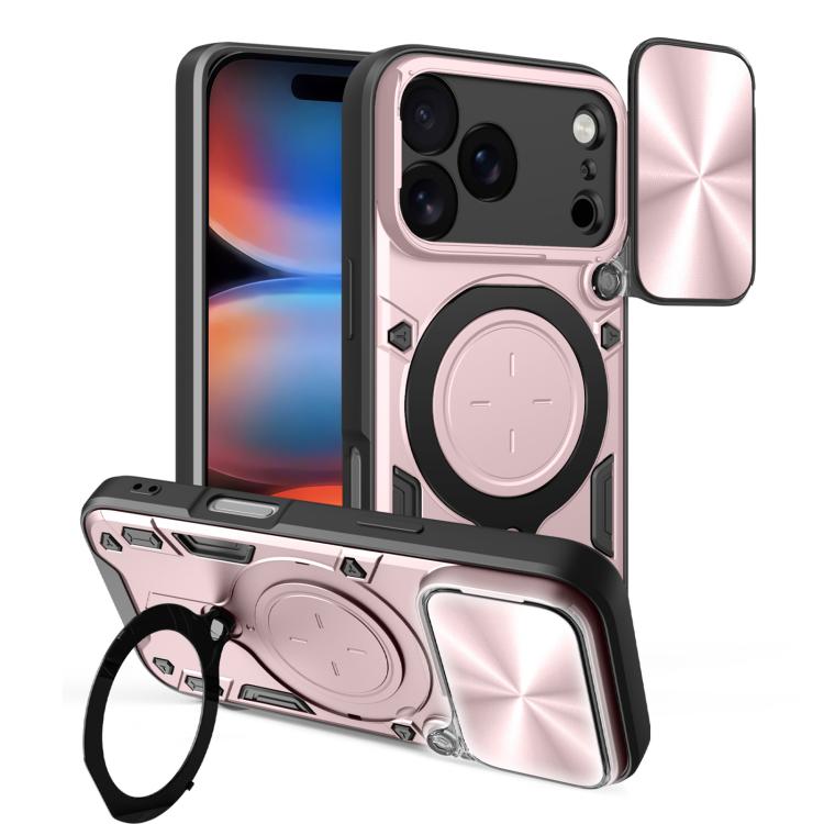 Estuche para teléfono con soporte magnético Camshield deslizante con textura de CD, For iPhone 18 Pro, For iPhone 18 Pro Max, For iPhone 17e / 16e, For iPhone 17 Pro Max, For iPhone 17 Pro, For iPhone 17, For iPhone Air, For iPhone 16 Pro Max