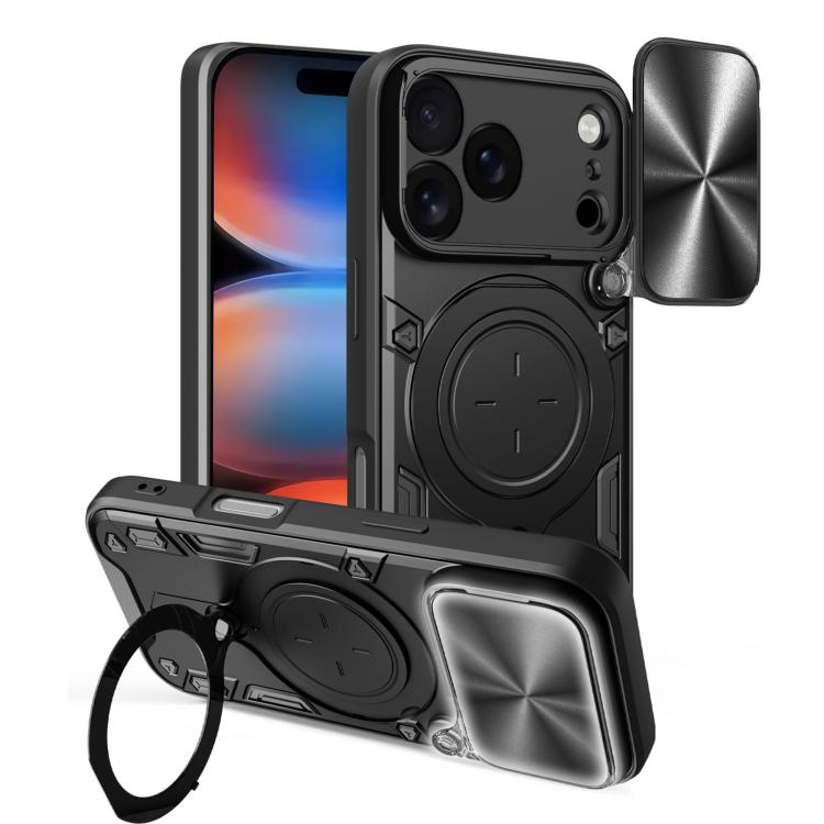 Estuche para teléfono con soporte magnético Camshield deslizante con textura de CD, For iPhone 18 Pro, For iPhone 18 Pro Max, For iPhone 17e / 16e, For iPhone 17 Pro Max, For iPhone 17 Pro, For iPhone 17, For iPhone Air, For iPhone 16 Pro Max