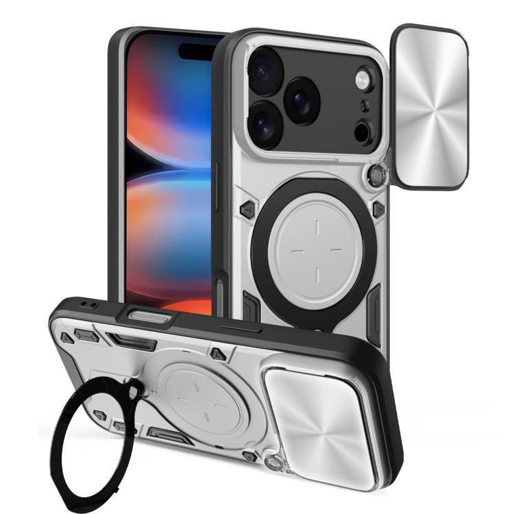 Estuche para teléfono con soporte magnético Camshield deslizante con textura de CD, For iPhone 18 Pro, For iPhone 18 Pro Max, For iPhone 17e / 16e, For iPhone 17 Pro Max, For iPhone 17 Pro, For iPhone 17, For iPhone Air, For iPhone 16 Pro Max