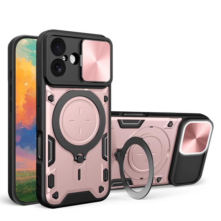 Estuche para teléfono con soporte magnético Camshield deslizante con textura de CD, For iPhone 18 Pro, For iPhone 18 Pro Max, For iPhone 17e / 16e, For iPhone 17 Pro Max, For iPhone 17 Pro, For iPhone 17, For iPhone Air, For iPhone 16 Pro Max