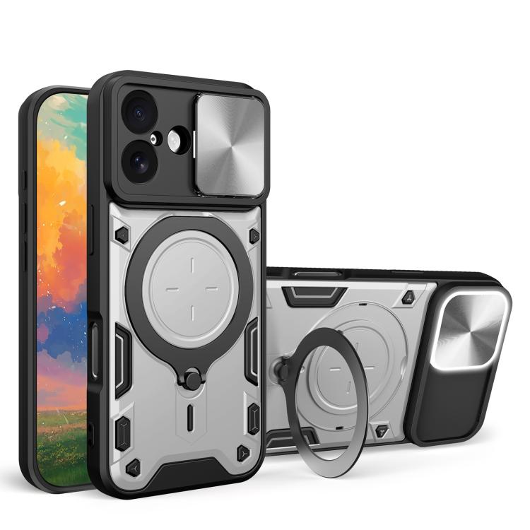 Estuche para teléfono con soporte magnético Camshield deslizante con textura de CD, For iPhone 18 Pro, For iPhone 18 Pro Max, For iPhone 17e / 16e, For iPhone 17 Pro Max, For iPhone 17 Pro, For iPhone 17, For iPhone Air, For iPhone 16 Pro Max