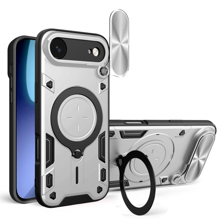 Estuche para teléfono con soporte magnético Camshield deslizante con textura de CD, For iPhone 18 Pro, For iPhone 18 Pro Max, For iPhone 17e / 16e, For iPhone 17 Pro Max, For iPhone 17 Pro, For iPhone 17, For iPhone Air, For iPhone 16 Pro Max
