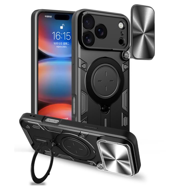 Estuche para teléfono con soporte magnético Camshield deslizante con textura de CD, For iPhone 18 Pro, For iPhone 18 Pro Max, For iPhone 17e / 16e, For iPhone 17 Pro Max, For iPhone 17 Pro, For iPhone 17, For iPhone Air, For iPhone 16 Pro Max