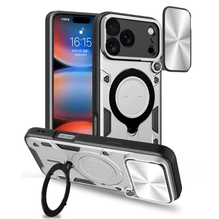 Estuche para teléfono con soporte magnético Camshield deslizante con textura de CD, For iPhone 18 Pro, For iPhone 18 Pro Max, For iPhone 17e / 16e, For iPhone 17 Pro Max, For iPhone 17 Pro, For iPhone 17, For iPhone Air, For iPhone 16 Pro Max