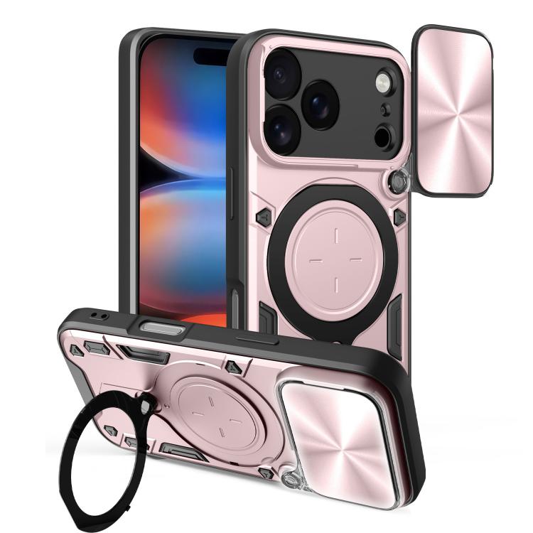 Estuche para teléfono con soporte magnético Camshield deslizante con textura de CD, For iPhone 18 Pro, For iPhone 18 Pro Max, For iPhone 17e / 16e, For iPhone 17 Pro Max, For iPhone 17 Pro, For iPhone 17, For iPhone Air, For iPhone 16 Pro Max