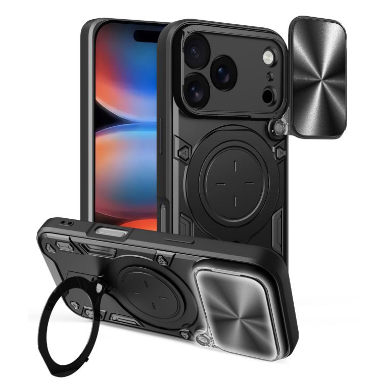 Estuche para teléfono con soporte magnético Camshield deslizante con textura de CD, For iPhone 18 Pro, For iPhone 18 Pro Max, For iPhone 17e / 16e, For iPhone 17 Pro Max, For iPhone 17 Pro, For iPhone 17, For iPhone Air, For iPhone 16 Pro Max