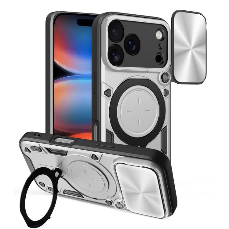 Estuche para teléfono con soporte magnético Camshield deslizante con textura de CD, For iPhone 18 Pro, For iPhone 18 Pro Max, For iPhone 17e / 16e, For iPhone 17 Pro Max, For iPhone 17 Pro, For iPhone 17, For iPhone Air, For iPhone 16 Pro Max