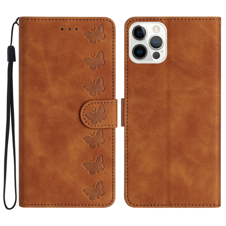 Estuche para teléfono de cuero con relieve de siete mariposas, For iPhone 14 Pro Max, For iPhone 13 Pro Max, For iPhone 13 Pro, For iPhone 13, For iPhone 13 mini, For iPhone 12, For iPhone 12 Pro Max, For iPhone 12 Pro