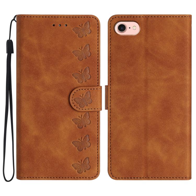 Estuche para teléfono de cuero con relieve de siete mariposas, For iPhone 16e / 17e, For iPhone 17 Pro Max, For iPhone 17 Pro, For iPhone 17, For iPhone Air, For iPhone 16 Pro Max, For iPhone 16 Pro, For iPhone 16 Plus