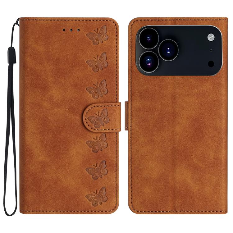Estuche para teléfono de cuero con relieve de siete mariposas, For iPhone 18 Pro / 17 Pro, For iPhone 18 Pro Max / 17 Pro Max, For iPhone 16e / 17e, For iPhone 17, For iPhone Air, For iPhone 16 Pro Max, For iPhone 16 Pro, For iPhone 16 Plus