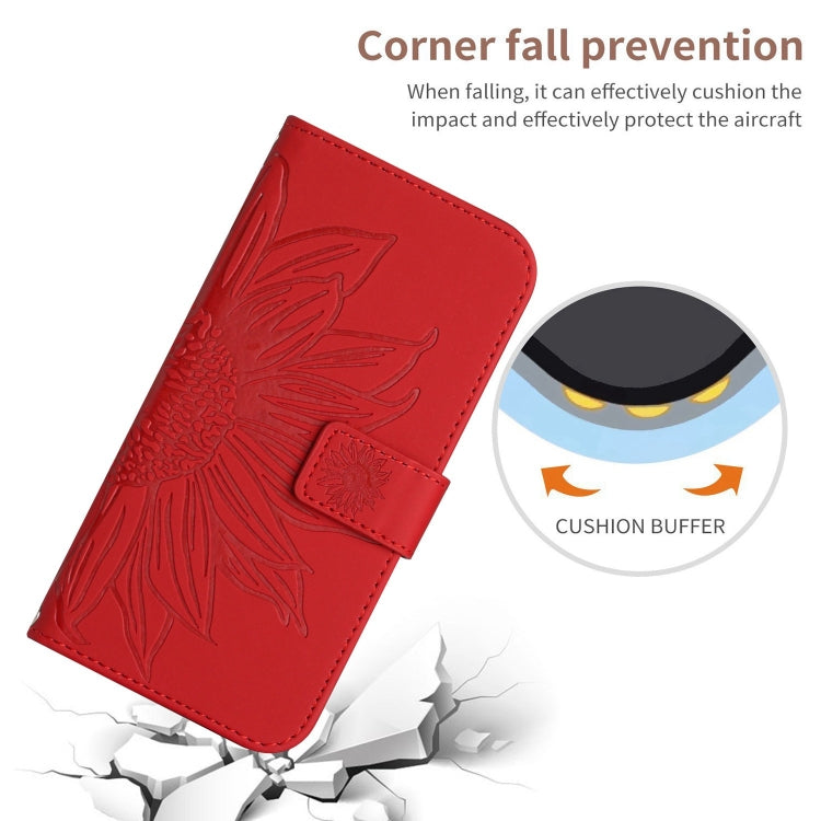 Skin Feel Sun Flower Estuche de cuero con tapa en relieve para teléfono con cordón, For iPhone 16, For iPhone 15 Pro Max, For iPhone 15 Pro, For iPhone 15 Plus