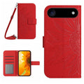 Skin Feel Sun Flower Estuche de cuero con tapa en relieve para teléfono con cordón, For iPhone Air, For iPhone 16 Pro Max, For iPhone 16 Pro, For iPhone 16 Plus