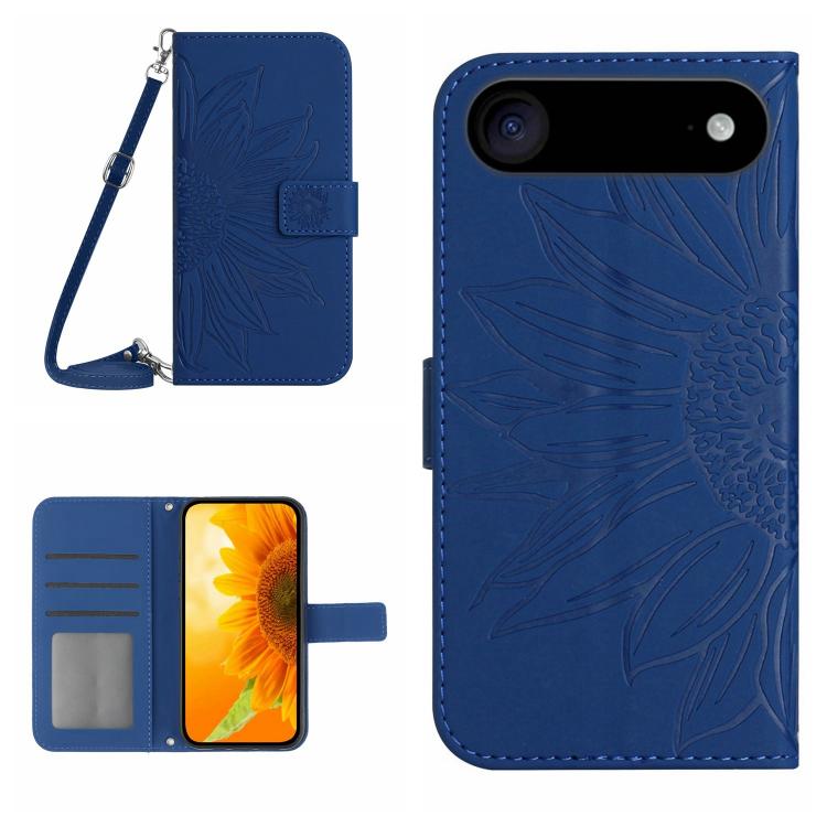 Skin Feel Sun Flower Estuche de cuero con tapa en relieve para teléfono con cordón, For iPhone Air, For iPhone 16 Pro Max, For iPhone 16 Pro, For iPhone 16 Plus