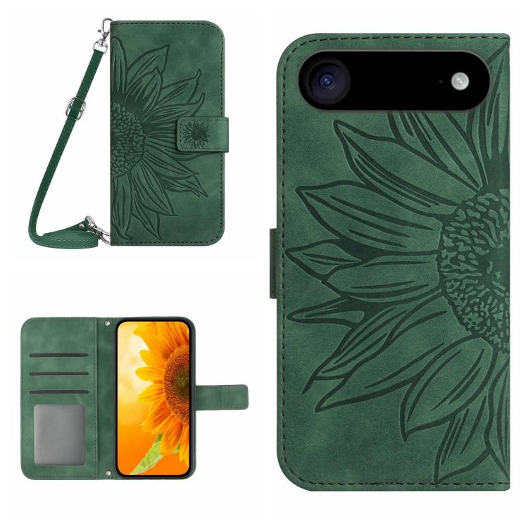 Skin Feel Sun Flower Estuche de cuero con tapa en relieve para teléfono con cordón, For iPhone Air, For iPhone 16 Pro Max, For iPhone 16 Pro, For iPhone 16 Plus