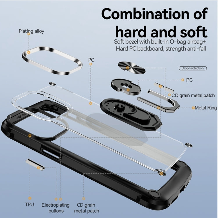 Estuche para teléfono con protección de lente de TPU + PC con soporte para anillo, For iPhone 15 Pro, For iPhone 15 Plus, For iPhone 15