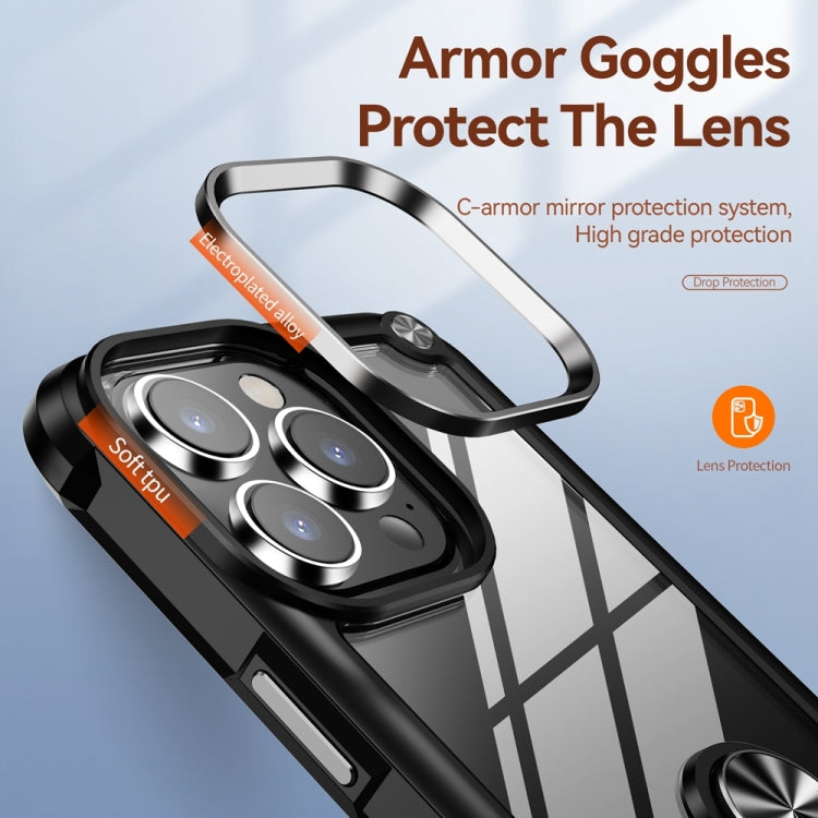 Estuche para teléfono con protección de lente de TPU + PC con soporte para anillo, For iPhone 15 Pro, For iPhone 15 Plus, For iPhone 15