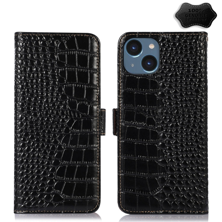 Estuche para teléfono de piel de vaca con capa superior de cocodrilo, For iPhone 15