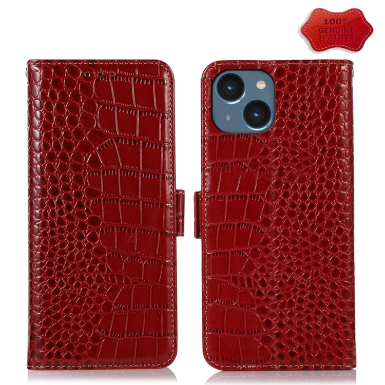 Estuche para teléfono de piel de vaca con capa superior de cocodrilo, For iPhone 15