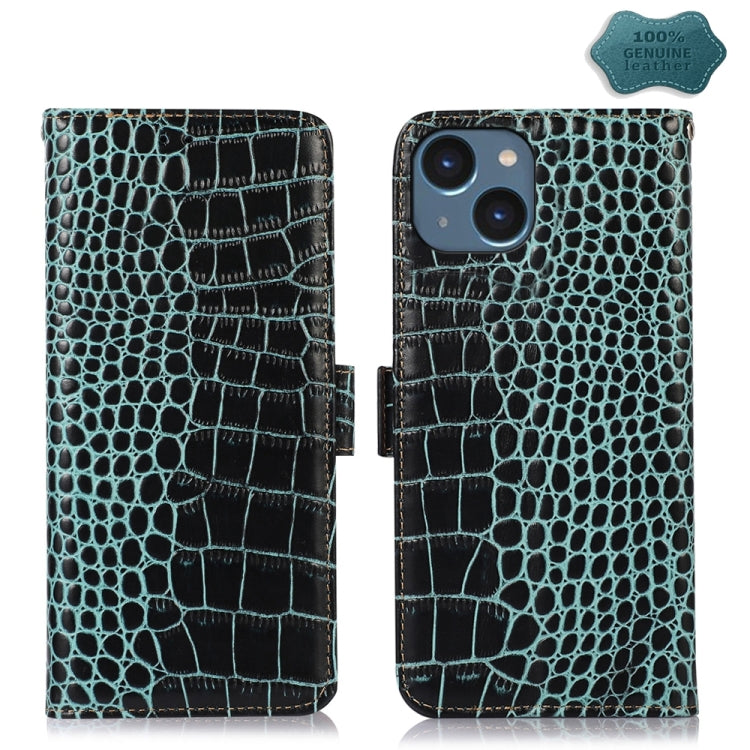 Estuche para teléfono de piel de vaca con capa superior de cocodrilo, For iPhone 15