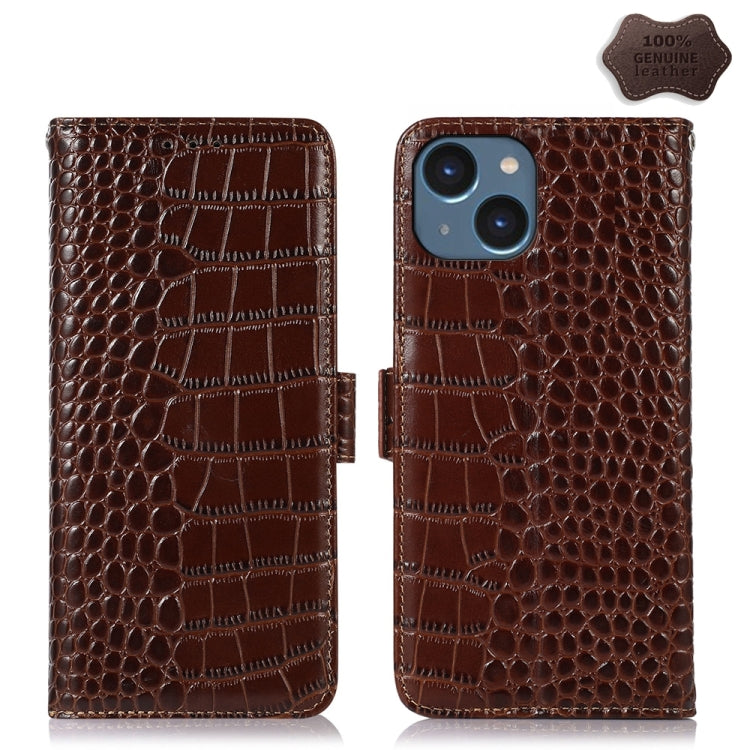 Estuche para teléfono de piel de vaca con capa superior de cocodrilo, For iPhone 15