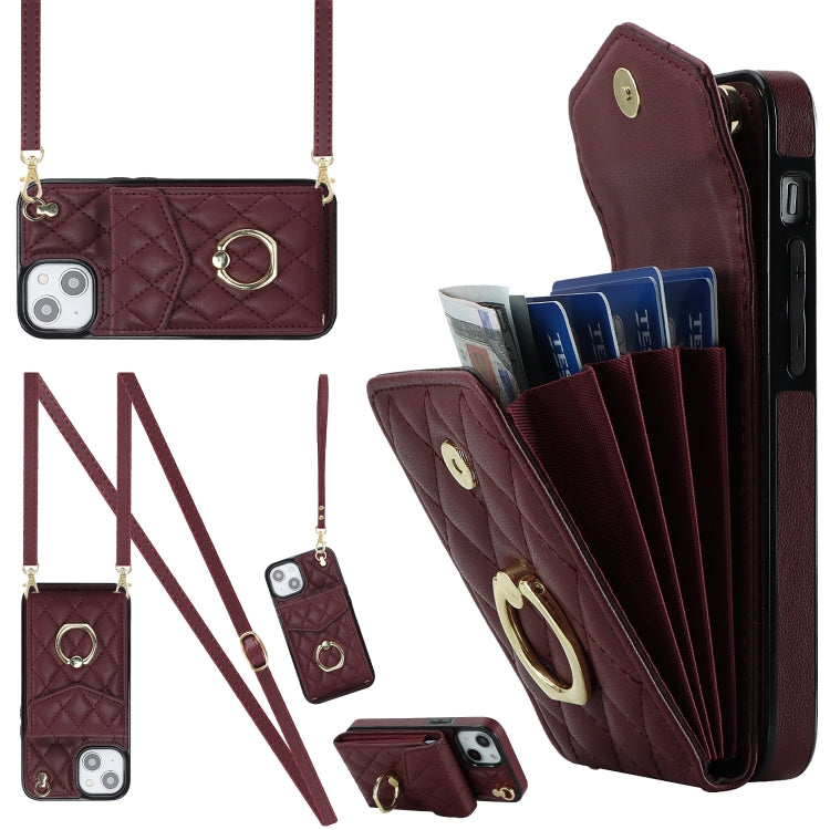 Estuche para teléfono con textura romboidal con cordón largo, For iPhone 15 Pro, For iPhone 15 Plus, For iPhone 15, For iPhone 14 Plus, For iPhone 14, For iPhone 14 Pro