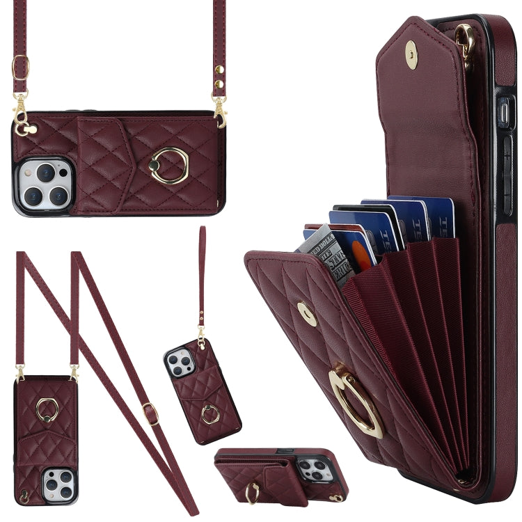 Estuche para teléfono con textura romboidal con cordón largo, For iPhone 15 Pro, For iPhone 15 Plus, For iPhone 15, For iPhone 14 Plus, For iPhone 14, For iPhone 14 Pro