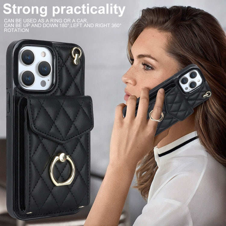 Estuche para teléfono con textura romboidal con cordón largo, For iPhone 14 Pro Max, For iPhone 13 Pro Max, For iPhone 13 Pro, For iPhone 13, For iPhone 12 / 12 Pro, For iPhone 12 Pro Max