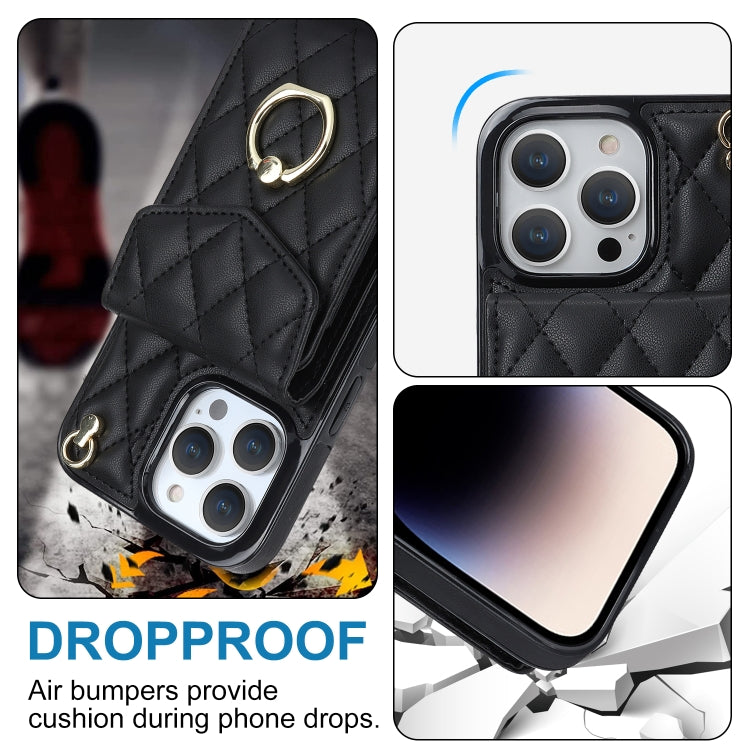 Estuche para teléfono con textura romboidal con cordón largo, For iPhone 14 Pro Max, For iPhone 13 Pro Max, For iPhone 13 Pro, For iPhone 13, For iPhone 12 / 12 Pro, For iPhone 12 Pro Max