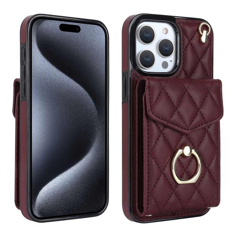 Estuche para teléfono con textura romboidal con cordón largo, For iPhone 15 Pro, For iPhone 15 Plus, For iPhone 15, For iPhone 14 Plus, For iPhone 14, For iPhone 14 Pro