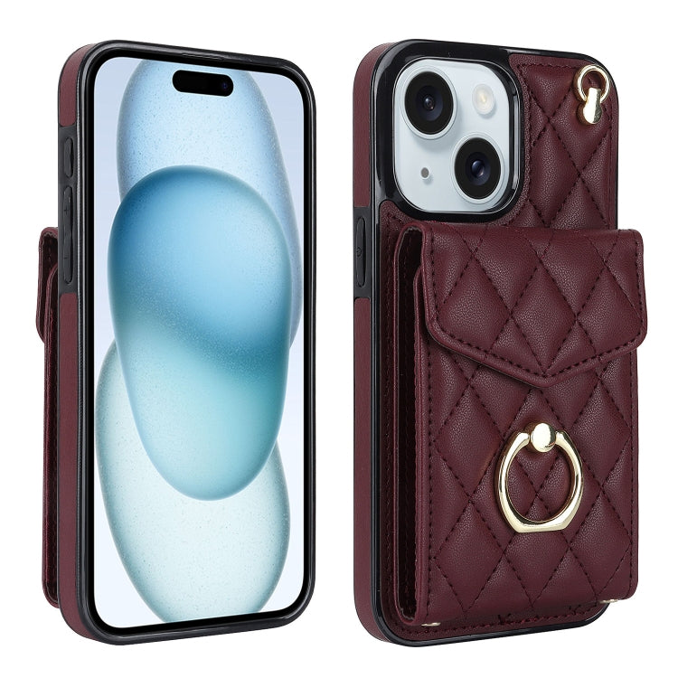 Estuche para teléfono con textura romboidal con cordón largo, For iPhone 15 Pro, For iPhone 15 Plus, For iPhone 15, For iPhone 14 Plus, For iPhone 14, For iPhone 14 Pro
