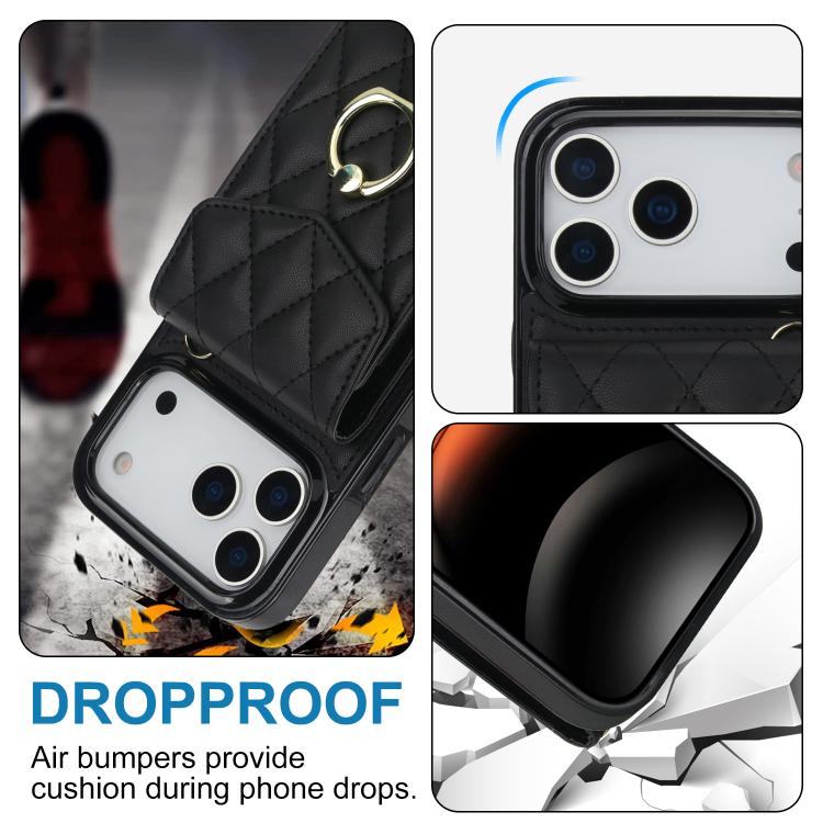 Estuche para teléfono con textura romboidal con cordón largo, For iPhone 18 Pro / 17 Pro, For iPhone 18 Pro Max / 17 Pro Max, For iPhone 17e / 16e, For iPhone 17, For iPhone Air, For iPhone 15 Pro Max
