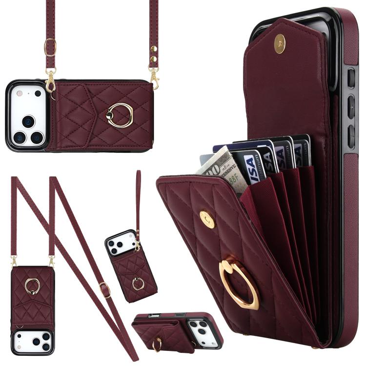 Estuche para teléfono con textura romboidal con cordón largo, For iPhone 17e / 16e, For iPhone 17 Pro Max, For iPhone 17 Pro, For iPhone 17, For iPhone Air, For iPhone 15 Pro Max