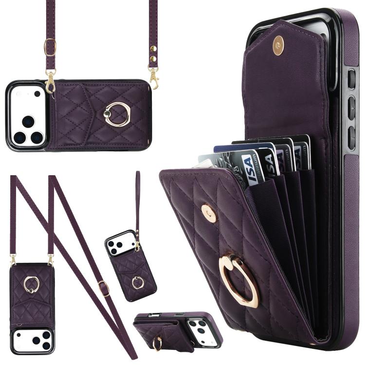 Estuche para teléfono con textura romboidal con cordón largo, For iPhone 17e / 16e, For iPhone 17 Pro Max, For iPhone 17 Pro, For iPhone 17, For iPhone Air, For iPhone 15 Pro Max