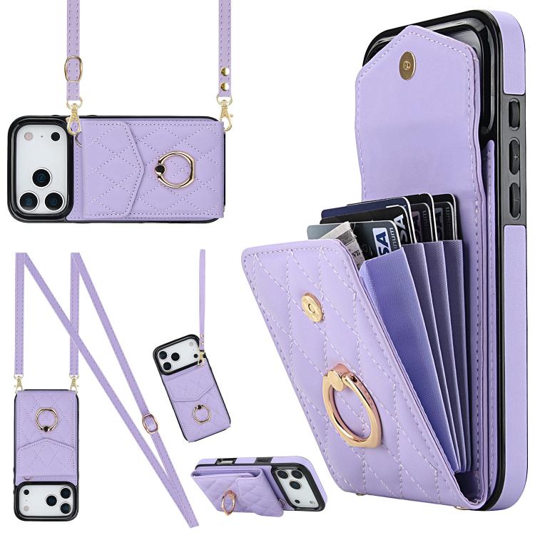 Estuche para teléfono con textura romboidal con cordón largo, For iPhone 17e / 16e, For iPhone 17 Pro Max, For iPhone 17 Pro, For iPhone 17, For iPhone Air, For iPhone 15 Pro Max