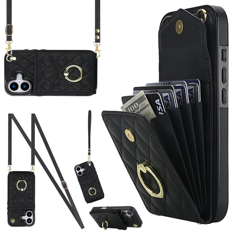 Estuche para teléfono con textura romboidal con cordón largo, For iPhone 17e / 16e, For iPhone 17 Pro Max, For iPhone 17 Pro, For iPhone 17, For iPhone Air, For iPhone 15 Pro Max