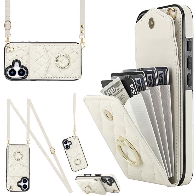 Estuche para teléfono con textura romboidal con cordón largo, For iPhone 17e / 16e, For iPhone 17 Pro Max, For iPhone 17 Pro, For iPhone 17, For iPhone Air, For iPhone 15 Pro Max