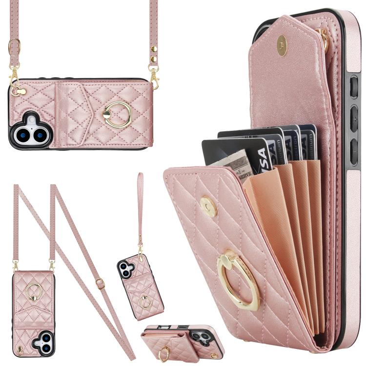 Estuche para teléfono con textura romboidal con cordón largo, For iPhone 17e / 16e, For iPhone 17 Pro Max, For iPhone 17 Pro, For iPhone 17, For iPhone Air, For iPhone 15 Pro Max