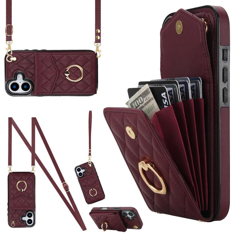 Estuche para teléfono con textura romboidal con cordón largo, For iPhone 17e / 16e, For iPhone 17 Pro Max, For iPhone 17 Pro, For iPhone 17, For iPhone Air, For iPhone 15 Pro Max