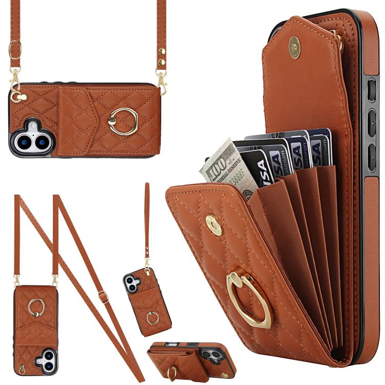 Estuche para teléfono con textura romboidal con cordón largo, For iPhone 17e / 16e, For iPhone 17 Pro Max, For iPhone 17 Pro, For iPhone 17, For iPhone Air, For iPhone 15 Pro Max