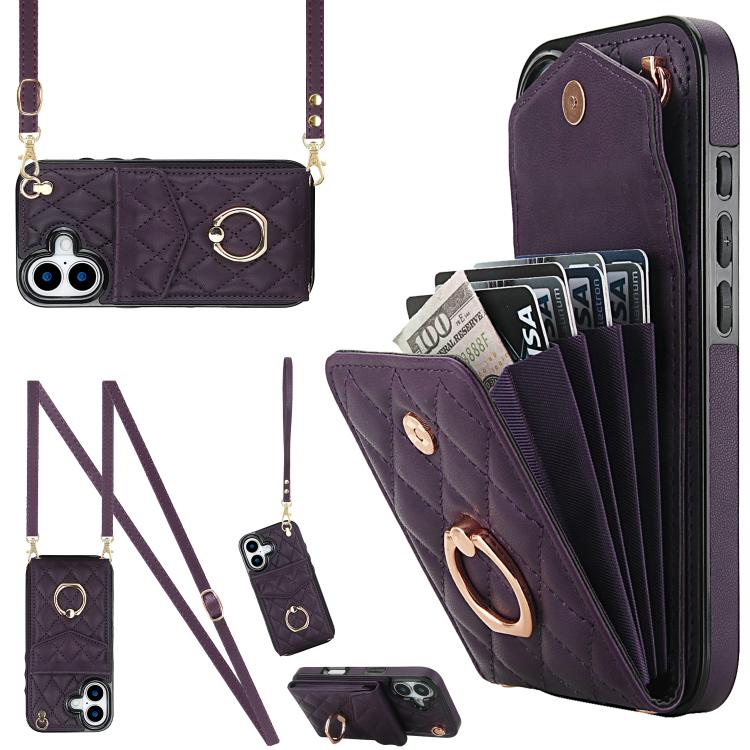 Estuche para teléfono con textura romboidal con cordón largo, For iPhone 17e / 16e, For iPhone 17 Pro Max, For iPhone 17 Pro, For iPhone 17, For iPhone Air, For iPhone 15 Pro Max