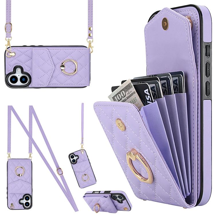 Estuche para teléfono con textura romboidal con cordón largo, For iPhone 17e / 16e, For iPhone 17 Pro Max, For iPhone 17 Pro, For iPhone 17, For iPhone Air, For iPhone 15 Pro Max