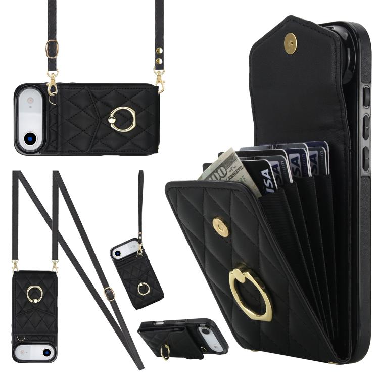 Estuche para teléfono con textura romboidal con cordón largo, For iPhone 17e / 16e, For iPhone 17 Pro Max, For iPhone 17 Pro, For iPhone 17, For iPhone Air, For iPhone 15 Pro Max