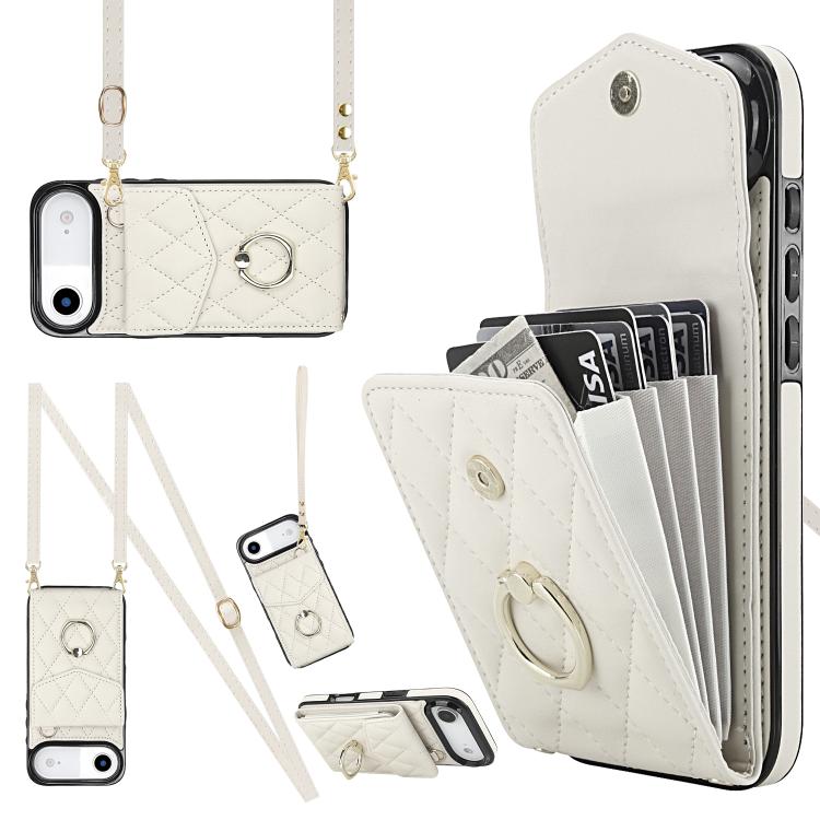 Estuche para teléfono con textura romboidal con cordón largo, For iPhone 17e / 16e, For iPhone 17 Pro Max, For iPhone 17 Pro, For iPhone 17, For iPhone Air, For iPhone 15 Pro Max