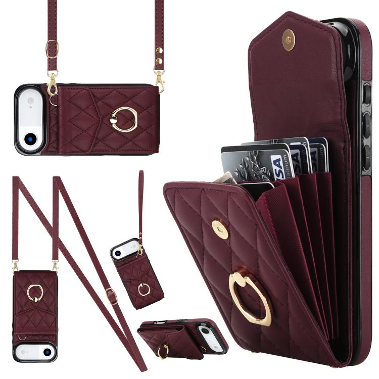 Estuche para teléfono con textura romboidal con cordón largo, For iPhone 17e / 16e, For iPhone 17 Pro Max, For iPhone 17 Pro, For iPhone 17, For iPhone Air, For iPhone 15 Pro Max