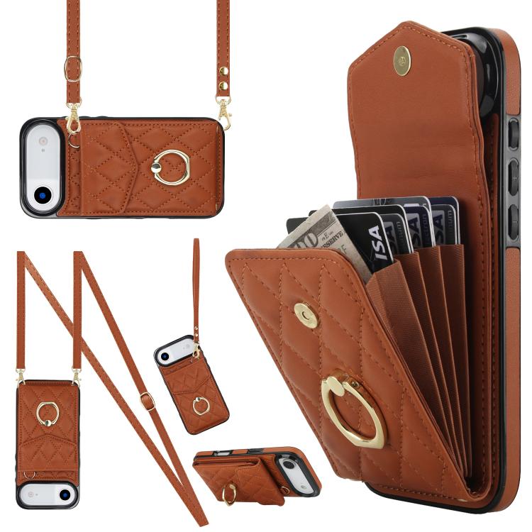 Estuche para teléfono con textura romboidal con cordón largo, For iPhone 17e / 16e, For iPhone 17 Pro Max, For iPhone 17 Pro, For iPhone 17, For iPhone Air, For iPhone 15 Pro Max